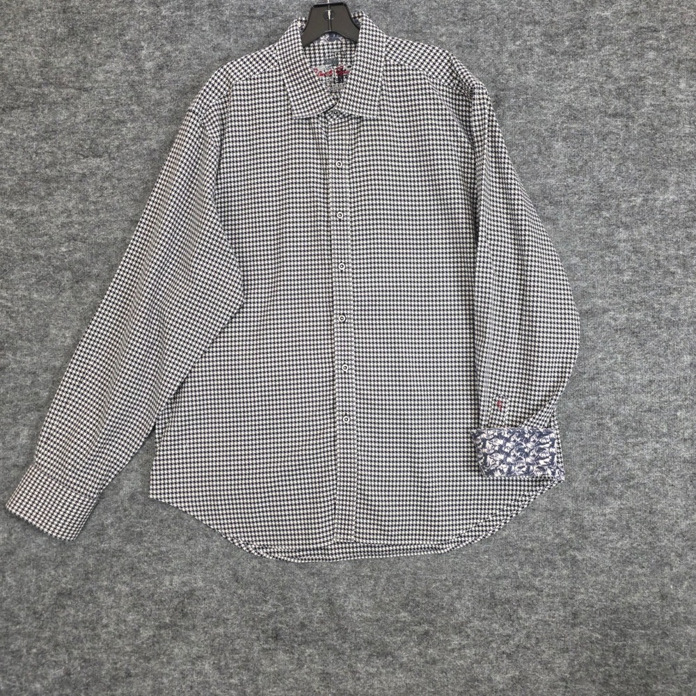 Robert Graham Shirt Mens 2XL Black White Houndstooth‎ Classic Fit Flip Cuff City